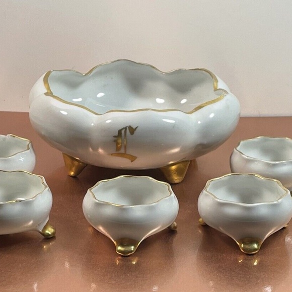 Antique 6 pc set O&EG Royal & Princes Louise Austria Bowl Open Salt Cellars - Picture 6 of 11